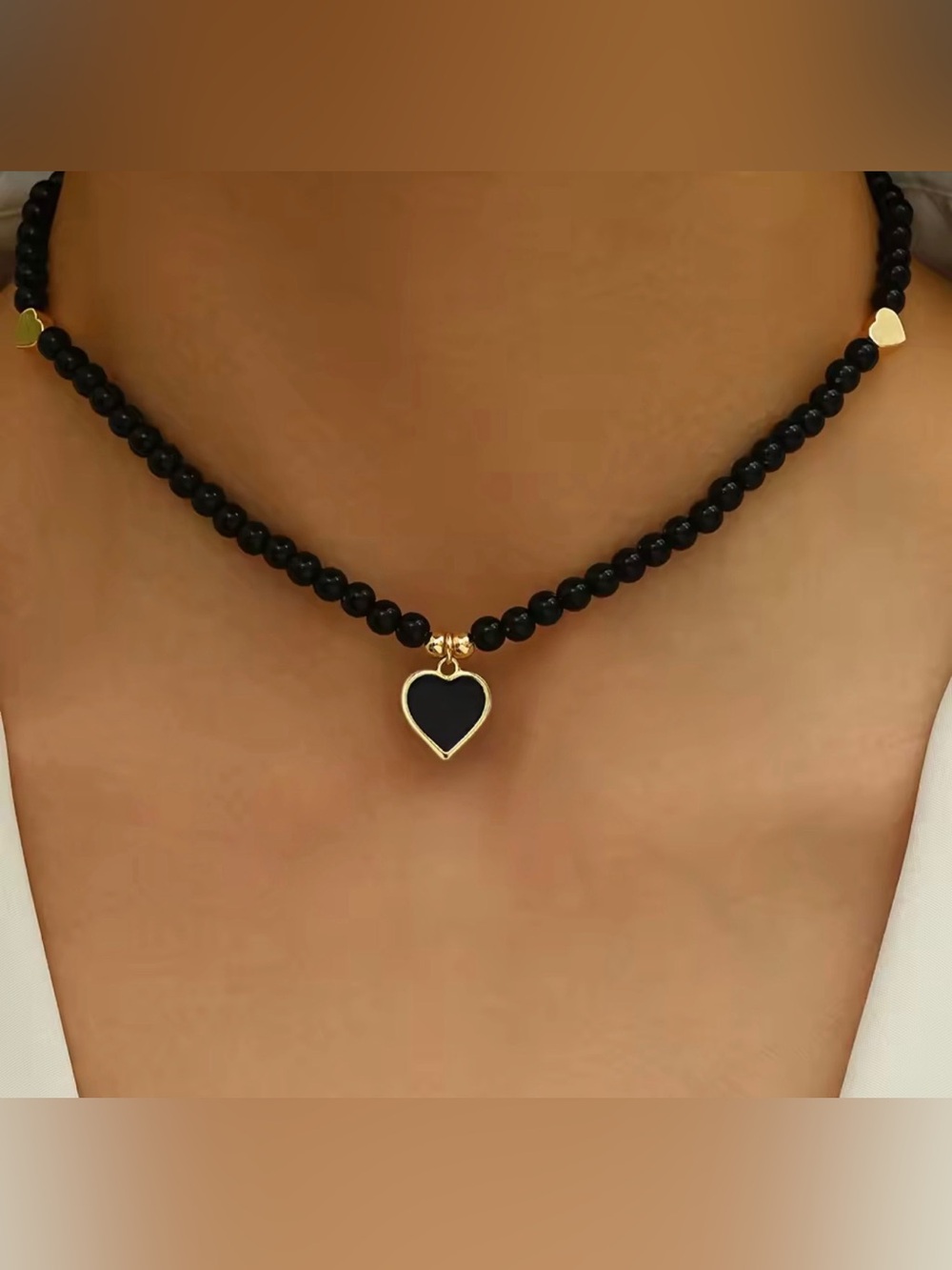 Anthropologie Black Beaded Heart Pendant Necklace  Elegant Women Jewelry NWOT